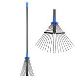 Adjustable Metal Leaf Rake Long Handle, Garden Rakes for Lawns Heavy Duty Leaves with Expandable Head 8-17", Yard Women Kids Rake for Gardening RV Camping