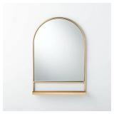 Arched 18"x26" Metal Frame Wall Mirror with Shelf Brass Finish - with Magnolia (See Details) - Retail: $60
