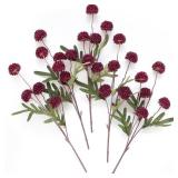 5pcs Burgundy Faux Silk Mums Artificial Flowers, Bulk Fake Small Mini Chrysanthemums with Stems for DIY Wedding Centerpieces Floral Arrangements Vase Fillers Home Decorations - Retail: $22