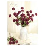 5pcs Burgundy Faux Silk Mums Artificial Flowers, Bulk Fake Small Mini Chrysanthemums with Stems for DIY Wedding Centerpieces Floral Arrangements Vase Fillers Home Decorations - Retail: $22