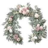 6ft Artificial Eucalyptus Garland with Flowers Fake Greenery Faux Floral Vine Garland for Table Decor Wedding Centerpieces Bridal Shower Party Decorations, Garden Dusty Rose - Retail: $60