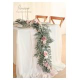 6ft Artificial Eucalyptus Garland with Flowers Fake Greenery Faux Floral Vine Garland for Table Decor Wedding Centerpieces Bridal Shower Party Decorations, Garden Dusty Rose - Retail: $60