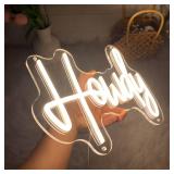 Howdy Neon Sign for Wall Decor, USB Led Light Up Signs for Bedroom Birthday Wedding Party Boyfriend Girlfriend Lover Room Bathroom neon light personalized Decoration Gift with 3-Lever Brightness - Ret