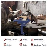 Table Vise 3 Inch, 360° Swivel Base Universal Home Vise Portable Bench Clamp, Clamp-on Vise Bench Clamps Fixed Tool for Woodworking, Metalworking, Cutting Conduit, Drilling, Sawing, Blue - Retail: $3