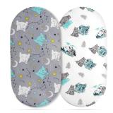Bassinet Sheets, Bassinet Sheets for Baby Boy, Bassinet Sheet Neutral, Fit for Rectangle, Round, Oval, Hourglass Bassinet Mattress, Flexible for Different Bassinet Pad/Mattress, 2 Pack - Retail: $10