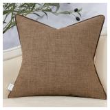 Patchwork Pillow Cover 18x18 Inch Luxury Cotton and Linen Cushion Cover Square Pillowcover for Couch Bedroom Living Room, Brown - Retail: $18