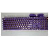 Typewriter Style Mechanical Gaming Keyboard White LED Backlit 104-Key NKRO Pink Switches Retro Round Keycaps Golden Ring Volume Knob Metal Panel Wired USB-C Detachable Cable, Purple - Retail: $50