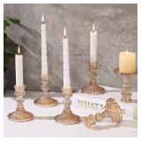 Set of 6 Crystal Taper Candle Holders 4 Glass Candlestick Holders with Diamond Pattern | Elegant Table Centerpieces for Wedding, Party, Church & Home Decor - Retail: $26"