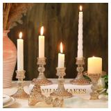 Set of 6 Crystal Taper Candle Holders 4 Glass Candlestick Holders with Diamond Pattern | Elegant Table Centerpieces for Wedding, Party, Church & Home Decor - Retail: $26"