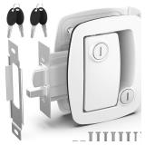 RV Door Lock Replacement, Aluminum Alloy Upgraded Lighter RV Door Latch with Paddle Deadbolt & 4 Keys, 100% Metal Camper Door Locks, RV Entry Door Lock for Travel Trailers Cargo Hauler, White. 2 Pack.