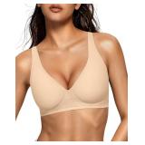 Wireless Comfortable Bra Supportive No Underwire Bras Push Up Bralettes Plunge Seamless Bra Beige M - Retail: $20