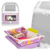 Airplane Tray Table Cover - Organize Kids Travel Essentials - Snack & Toy Pockets for Airplane Toys for Toddlers 1-3 - iPad and Tablet Stand for Travel Toddler Essentials (Unicorns) - Retail: $30