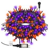 300 LED Halloween String Lights, 98.5FT with 8 Modes, Waterproof, Plug in for Indoor/Outdoor Party Decorations (Purple & Orange) - Retail: $18