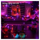 300 LED Halloween String Lights, 98.5FT with 8 Modes, Waterproof, Plug in for Indoor/Outdoor Party Decorations (Purple & Orange) - Retail: $18