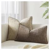 Set of 2 Stone Chenille Lumbar Throw Pillow Covers 16x24 Inch Soft Textured Decorative Cushion Cases for Couch Sofa Bed Solid Home Decor Pillowcases - Retail: $18