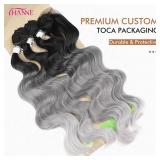 Ombre Color Hair Synthetic Hair Bundles With Closure Body Wave 1820"22" with Closure Heat Resistant Fiber Hair Colorful Synthetic hair Extensions (Black& Grey& Light Grey) - Retail: $20"