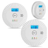 3 Packs Smoke and Carbon Monoxide Detector Powered by Battery, Portable Smoke Detector Carbon Monoxide Detector Combo with Large LCD Display, Fire Alarm Smoke Detector for Home, Kitchen - Retail: $59