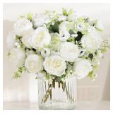 4 Packs Peonies Artificial Flowers, White Artificial Peonies, Silk Peonies Flowers Fake Peonies Artificial Flowers Peonies Bouquet for Centerpiece Table Wedding Party Home Decor - Retail: $14