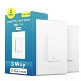 3-Way Smart Switch 2 Pack, Neutral Wire Required, Compatible with Apple HomeKit, Alexa, Hey Google and SmartThings, Single Pole & 3 Way, 2.4GHz Wi-Fi, Remote and Voice Control, No Hub Required - Retai
