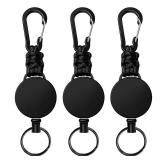 Retractable Keychain 3 Pack Heavy Duty Carabiner Badge Holder Extendable Badge Reel ID Holder Key Ring with 60 cm Steel Retractable Cord and Paracord - Retail: $9