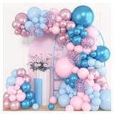 153pcs Pink Blue Balloon Garland Arch Kit, Different Sizes 18 12 10 5 inch Metallic Pink Blue Latex Confetti Balloons for Boy Girl Gender Reveal Neutral Baby Shower Birthday Party Decoration - Retail: