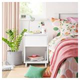 Modern Nightstand White - Room Essentialsâ¢: Laminated Particle Board Bedside Table with Storage Compartment