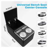 Universal Bench Seat Center Console, Center Console Organizer with Cup Holders, Designed for Durability and Style (Regular, Black) - Retail: $88