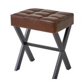 IBUYKE Square Makeup Stool with X-Leg Foot Rest, PU Footrest, Ottoman Seat Vanity Stool, Multi-Use as Small Side Table, for Bedroom, Living Room, Dark Brown LG-71Z - Retail: $36