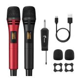Wireless Microphones, TONOR UHF Dual Karaoke Microphone System, Microfonos Inalambricos with Rechargeable Receiver Cordless Dynamic Mic Micro Kit for Singing, Wedding, DJ Party, Speech TW320 Black&Red