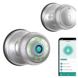 Fingerprint Door Lock - Smart Door Knob with Passcode Keypad, Finger Print Biometric Door Knobs & App Control, Keyless Smart Door Lock for Apartment Bedroom Hotel Office (Silvery) - Retail: $60