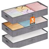 Lifewit Under Bed Storage Containers, 5.9 Inches Tall Underbed Storage, Foldable Clothes Storage Bags Organizer Bin with Lids, Ultra Thick Fabric for Blankets, Pillows, Sweaters, Extra Large, 3 Pack -