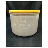 14oz Lidded Gray Glass Jar Crackling Wooden 3-Wick Candle with Clear Label Eucalyptus + Palm - Thresholdâ¢: Soy & Paraffin Wax Blend - Retail: $19