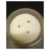 14oz Lidded Gray Glass Jar Crackling Wooden 3-Wick Candle with Clear Label Eucalyptus + Palm - Thresholdâ¢: Soy & Paraffin Wax Blend - Retail: $19