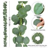 CEWOR 3 Pack Artificial Eucalyptus Garland 146 Leaves Greenery Silk Leaves Vines Artificial Silver Dollar Eucalyptus Plants for Wedding Party Home Decoration - Retail: $19