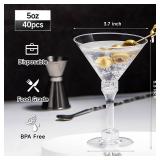 Kucoele 40 Pack Mini Plastic Martini Glasses, 5oz Disposable Cocktail Glasses Tall Party Cups for Wine, Champagne, Margarita - Retail: $21