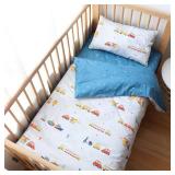 Emenpy 100% Cotton Crib Bedding Set for Baby Boys Girls,2 Pcs Baby Bed Linen Include Duvet Cover,Fitted Sheet,Pillowcase,Nursery Decoration,No Filler(Navy) - Retail: $37