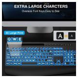 SABLUTE Large Print Backlit Keyboard, Wired USB Computer Keyboards with 7-Colors Backlight, Wrist Rest, Phone Holder, Oversized Letter Keys Easy to See and Type for Laptop, PC, Windows, Black - Retail