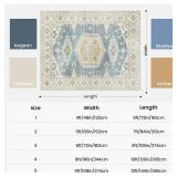 Kokia Area Rugs Living Room 5x7 Ultra-Thin No Pile Washable Solani Sky Blue Large Area Rug Bedroom Geometric Tribal Distressed Lightweight Carpet for Dining Room Home Office - Retail: $116