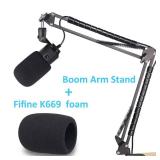 K669 Microphone Boom Arm Mic Stand, Windscreen and Cable Sleeve Compatible with Fifine K669 669B USB Podcast Microphone to Recording and Streaming by YOUSHARES - Retail: $18