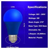 LED Blue Color Light Bulb - A19 E26 Base Blue Bulbs 9W (60W Equivalent), LED Lightbulbs Perfect For Outdoor Porch, Christmas Decoration, Party Decoration, Holiday Lighting, Halloween Decor, 3 Pack - R