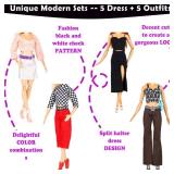 Keysse New Modern Doll Clothes and Accessories - 39 Items Gift Set , 10 Sets Modern Series Fashion Outfit Include 5 Dresses, 5 Top 5 Pants and 3 Swimsuit, 22 Accessories - Retail: $16