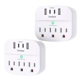 One Beat 2 Pack Multi Plug Outlet Splitter with USB,Surge Protector Outlet Extender with 3 Wall Outlets 4 USB Wall Charger(2 USB C),490 J, ETL Listed,Small Outlet Adapter Plug Extender for Travel,WH -