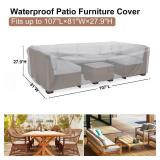 Patio Furniture Set Cover Waterproof, Mrrihand Outdoor Sectional Sofa Set Cover Heavy Duty 600D Table and Chair Set Cover 107\" LÃ81\" WÃ27.9\" H - Retail: $38