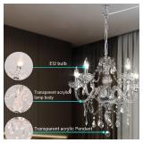 PAPAYA Plug-in 5 Light Crystal Hanging Pendant Lights Acrylic Chandelier with Clear Cord & On/Off Switch H19 D19.7 for Kitchen Island Girls