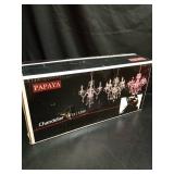 PAPAYA Plug-in 5 Light Crystal Hanging Pendant Lights Acrylic Chandelier with Clear Cord & On/Off Switch H19 D19.7 for Kitchen Island Girls