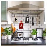 Jetec Cutting Board Eat Sign Set Hanging Art Kitchen Eat Sign Fork and Spoon Wall Decor Rustic Primitive Country Farmhouse Kitchen Decor for Home Decoration(Red, Beige, Gray) - Retail: $20
