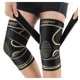 Copper Knee Braces with Strap for Knee Pain Women and Men(2 Pack), Knee Compression Sleeve for Arthritis, ACL, Meniscus Tear, Joint Pain Relief, Knee Support for Working, Running, Weightlifting(XL) - 