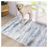 CRISTGEE Door Mat, Front Indoor Door Mat Faux Wool Non-Slip Entryway Rug Absorbent Abstract Throw Rug for Indoor Entrance Hallway Laundry Room, High Traffic Areas, 24 x 36 Inches, Water Wave Blue - Re