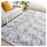 ROCYJULIN Area Rugs 5x7 for Bedroom, Fluffy 5x7 Area Rugs for Living Room, Ultra Soft Non-Slip Large Shag Fuzzy Rug for Nursery, Kids, Girls, Boys, Silver Grey - Retail: $25