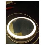 Rechargeable Wall Mounted Lighted Makeup Vanity Mirror 8 Inch Double Sided 1X 10X Magnifying Bathroom Mirror, 3 Color Lighting, Touch Screen Dimming, Extended Arm 360 Rotation Shaving Light up Mirror 